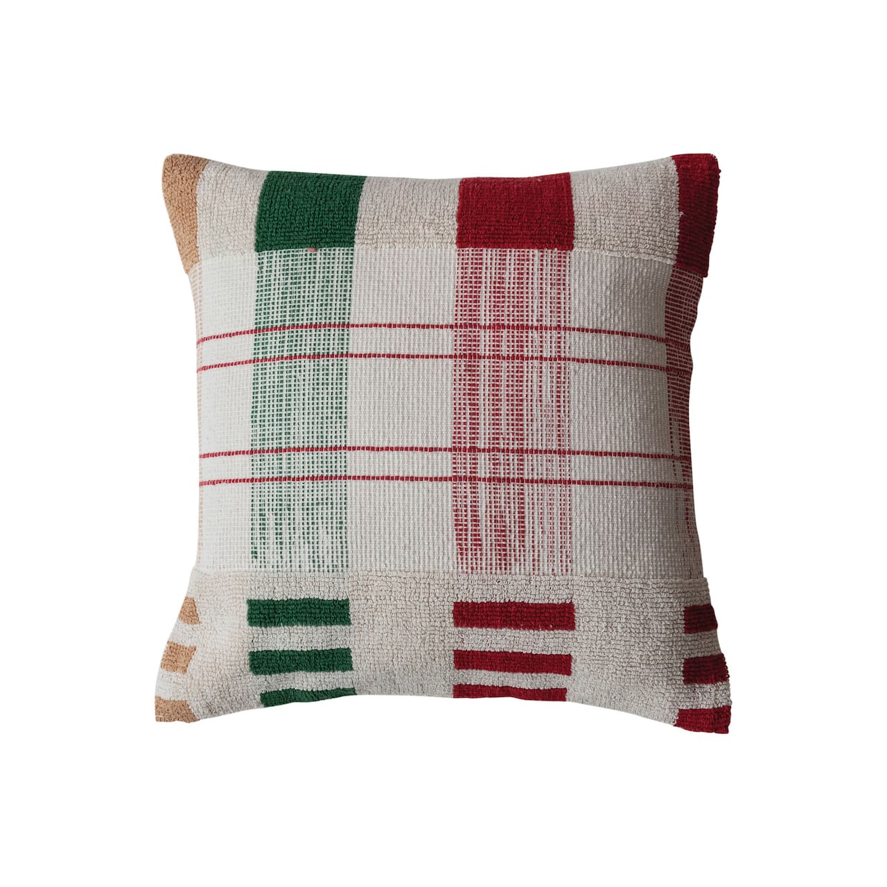 Hello Honey® 18" Red, Green & Gold Plaid Textured Woven Throw Pillow
